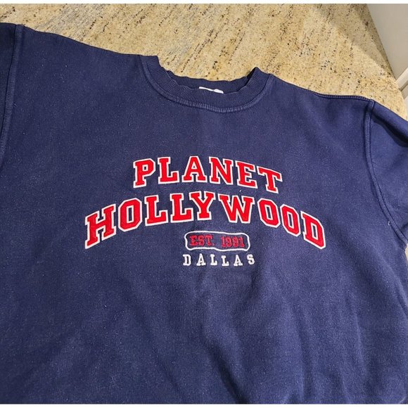 Vintage Size M L ? Planet Hollywood Dallas Sweatshirt Blue Red Embroidered - Picture 8 of 14